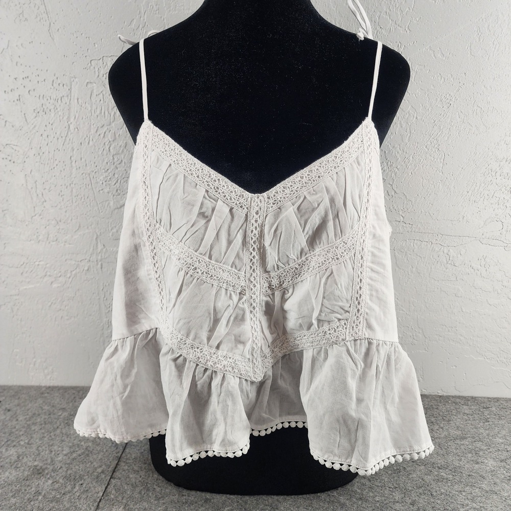 No Boundaries White Lace Trim Ruffle Boho Cami Tank Top Large 12-14